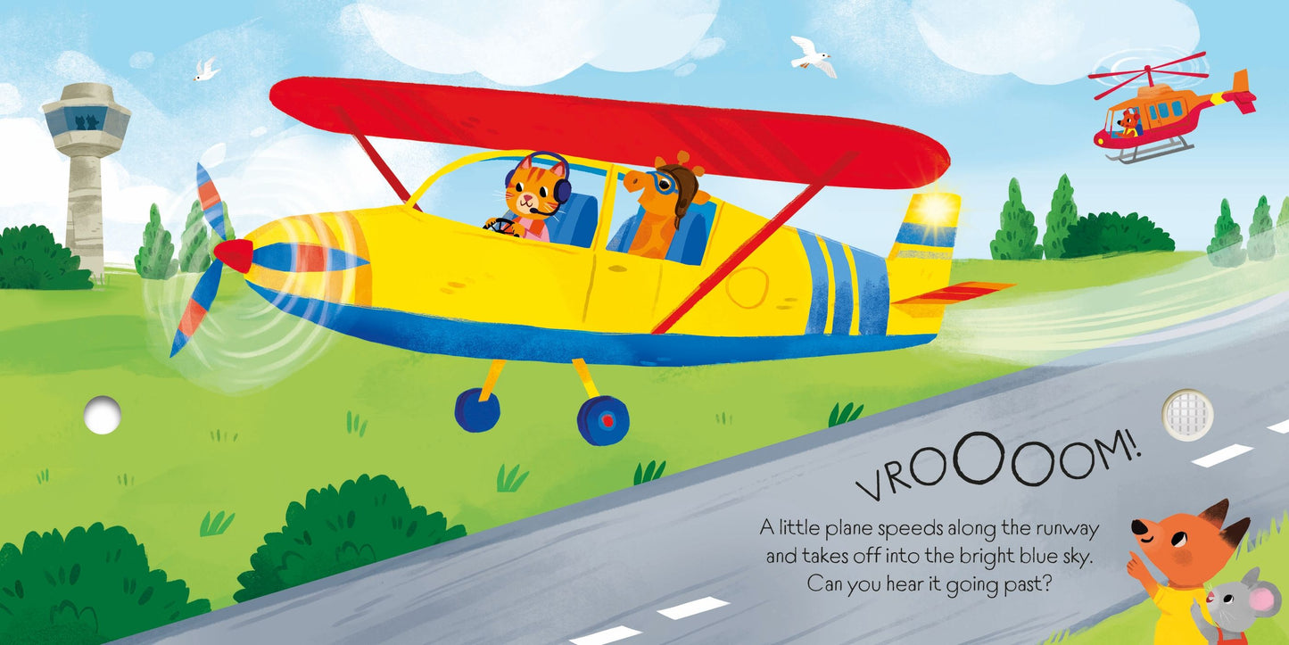 Carte pentru copii cu sunete si lumini, cartonata integral, Usborne Planes and Helicopters