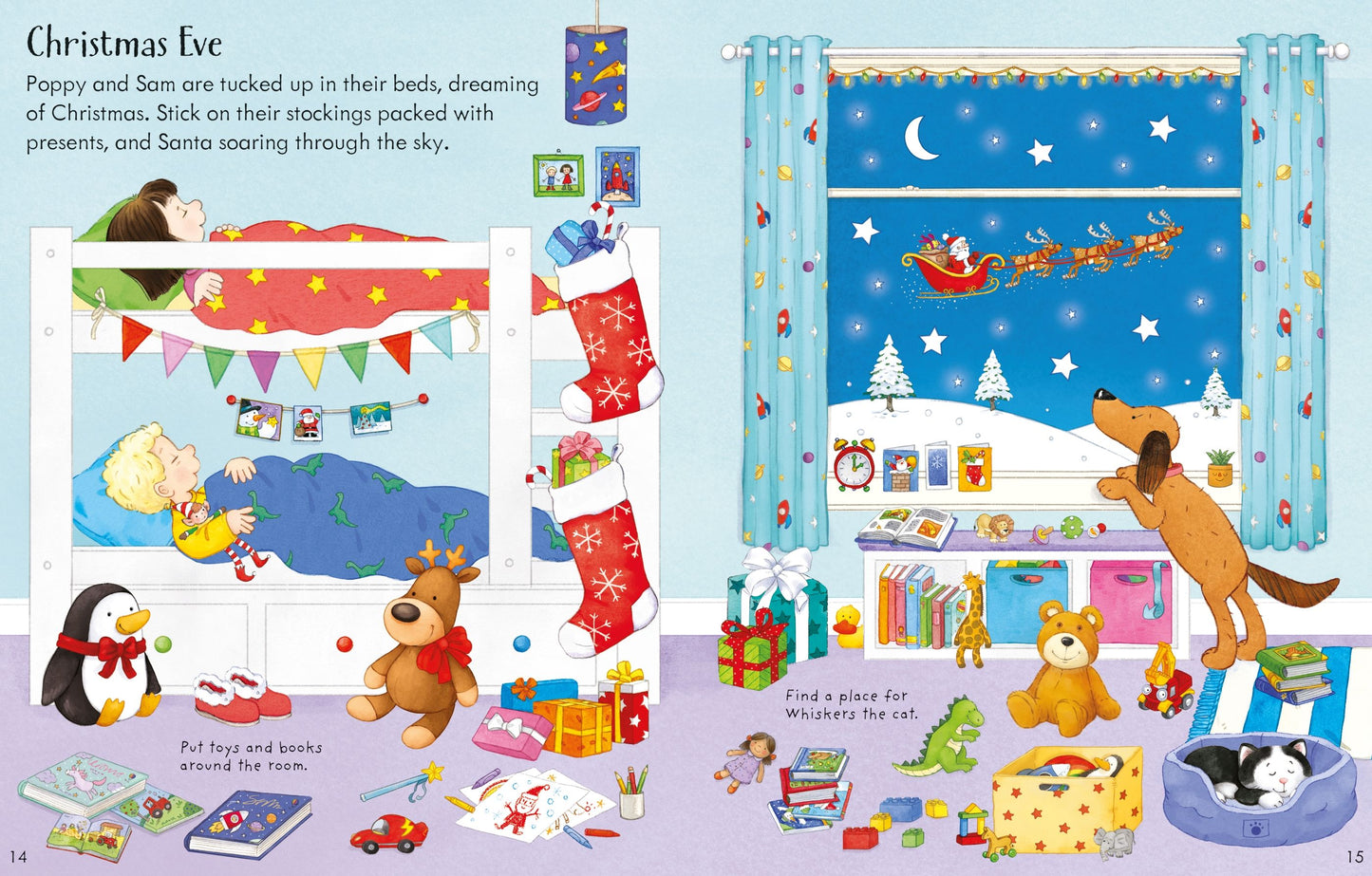 Carte Usborne pentru copii, cu stickere autocolante si tematica de Craciun