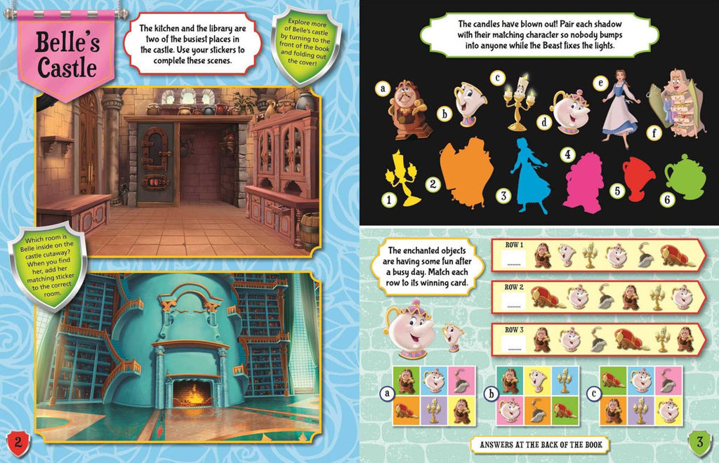 Carte de activitati pentru copii Disney Princess Explore the Castles, contine multiple activitati, inclusiv stickere