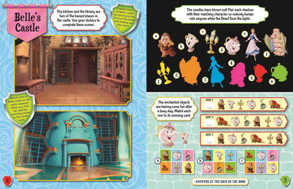 Carte de activitati pentru copii Disney Princess Explore the Castles, contine multiple activitati, inclusiv stickere