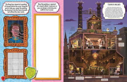 Carte de activitati pentru copii Disney Princess Explore the Castles, contine multiple activitati, inclusiv stickere