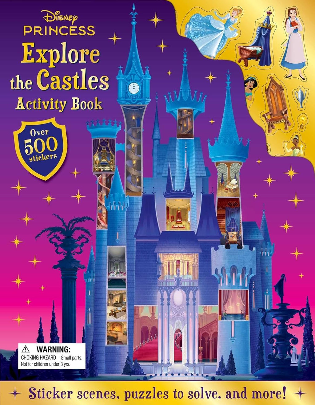 Carte de activitati pentru copii Disney Princess Explore the Castles, contine multiple activitati, inclusiv stickere