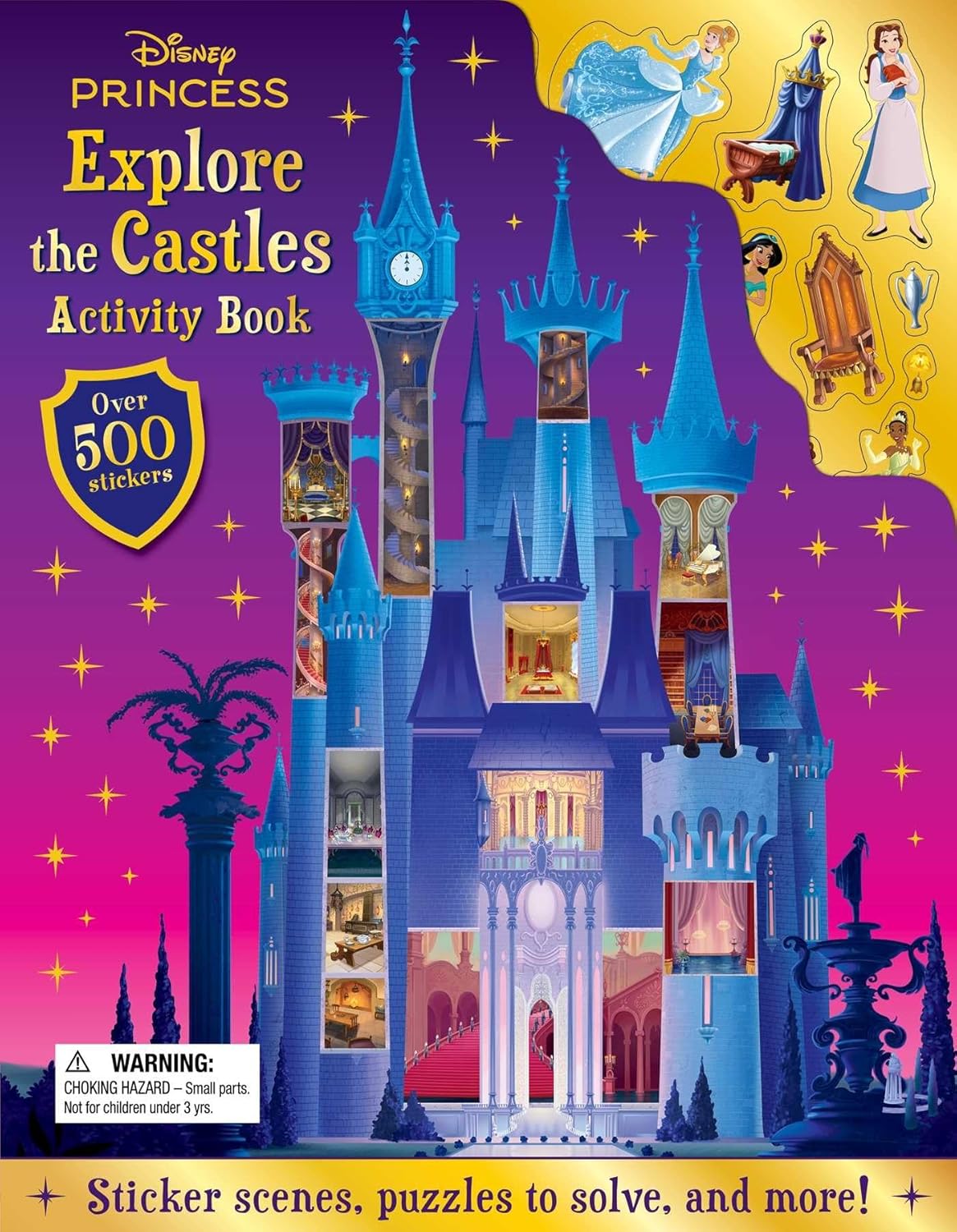Carte de activitati pentru copii Disney Princess Explore the Castles, contine multiple activitati, inclusiv stickere