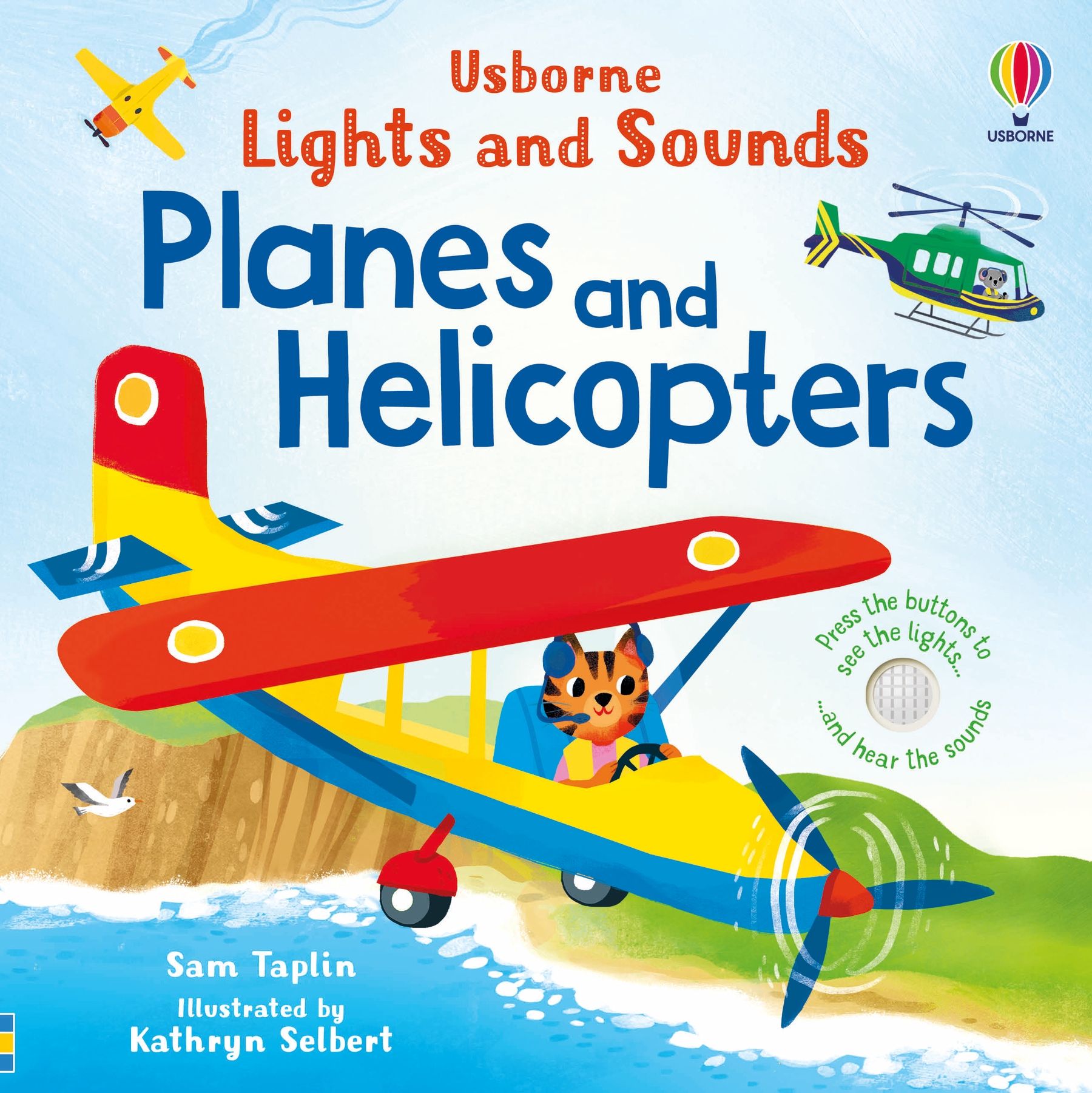 Carte pentru copii cu sunete si lumini, cartonata integral, Usborne Planes and Helicopters