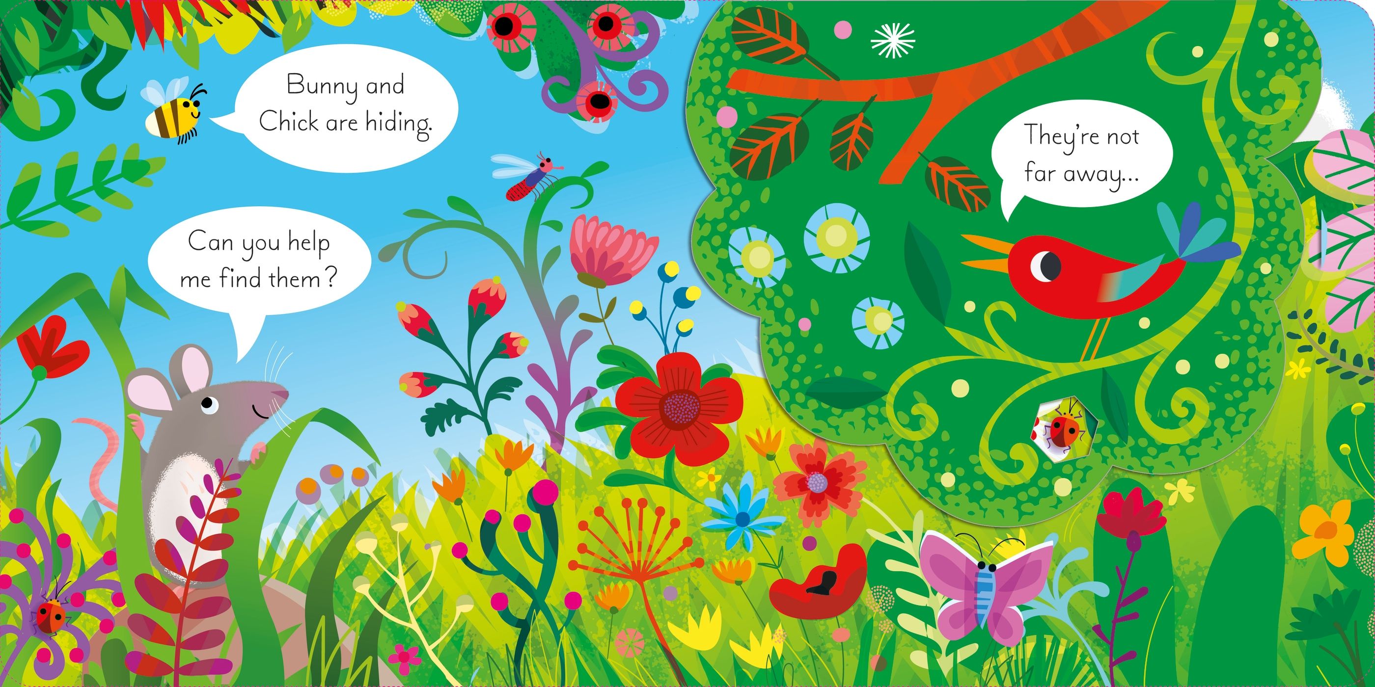 Carte pentru copii cartonata integral, ilustrata, Usborne Play Hide and Seek