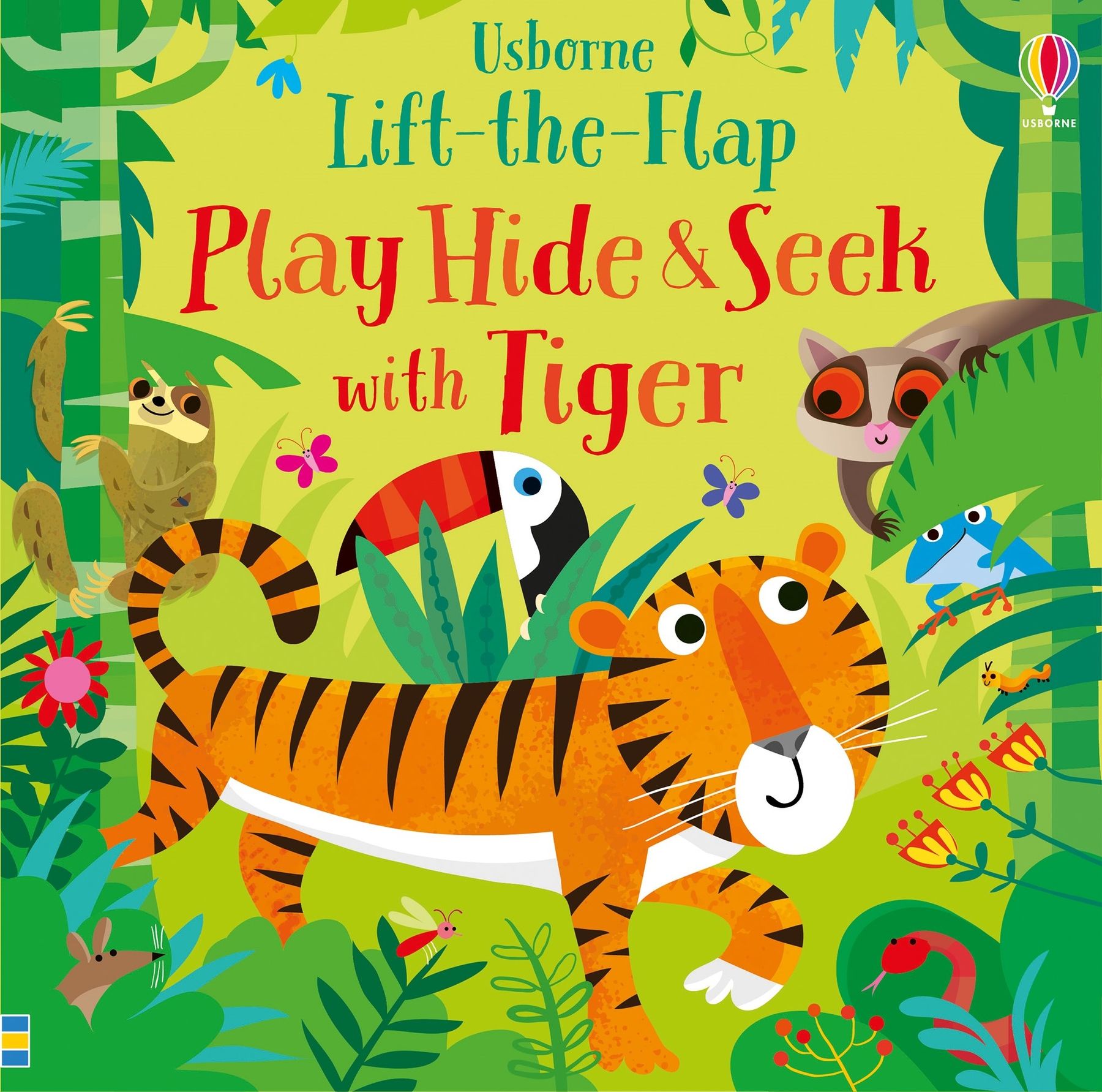 Carte pentru copii cartonata integral, cu ilustratii colorate si clapete Usborne Play Hide and Seek