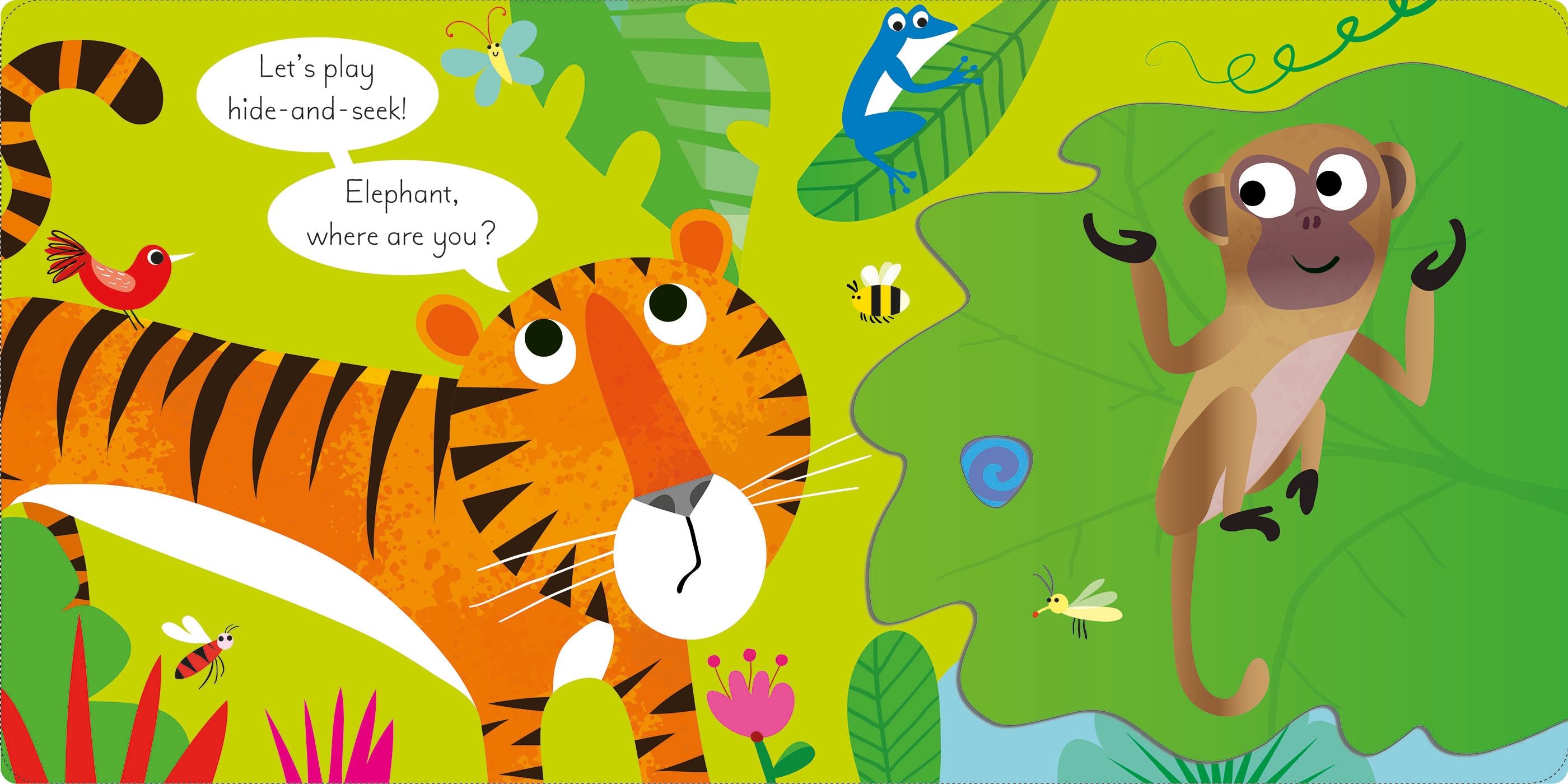 Carte pentru copii cartonata integral, cu ilustratii colorate si clapete Usborne Play Hide and Seek