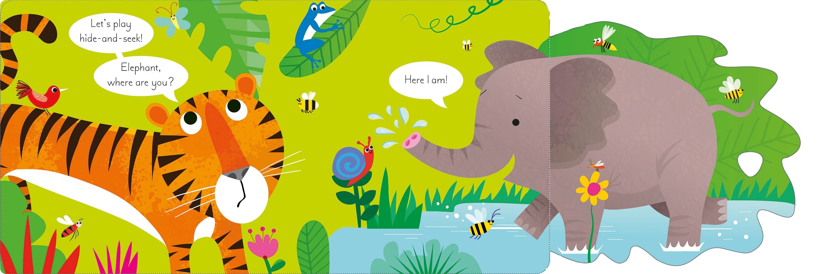 Carte pentru copii cartonata integral, cu ilustratii colorate si clapete Usborne Play Hide and Seek