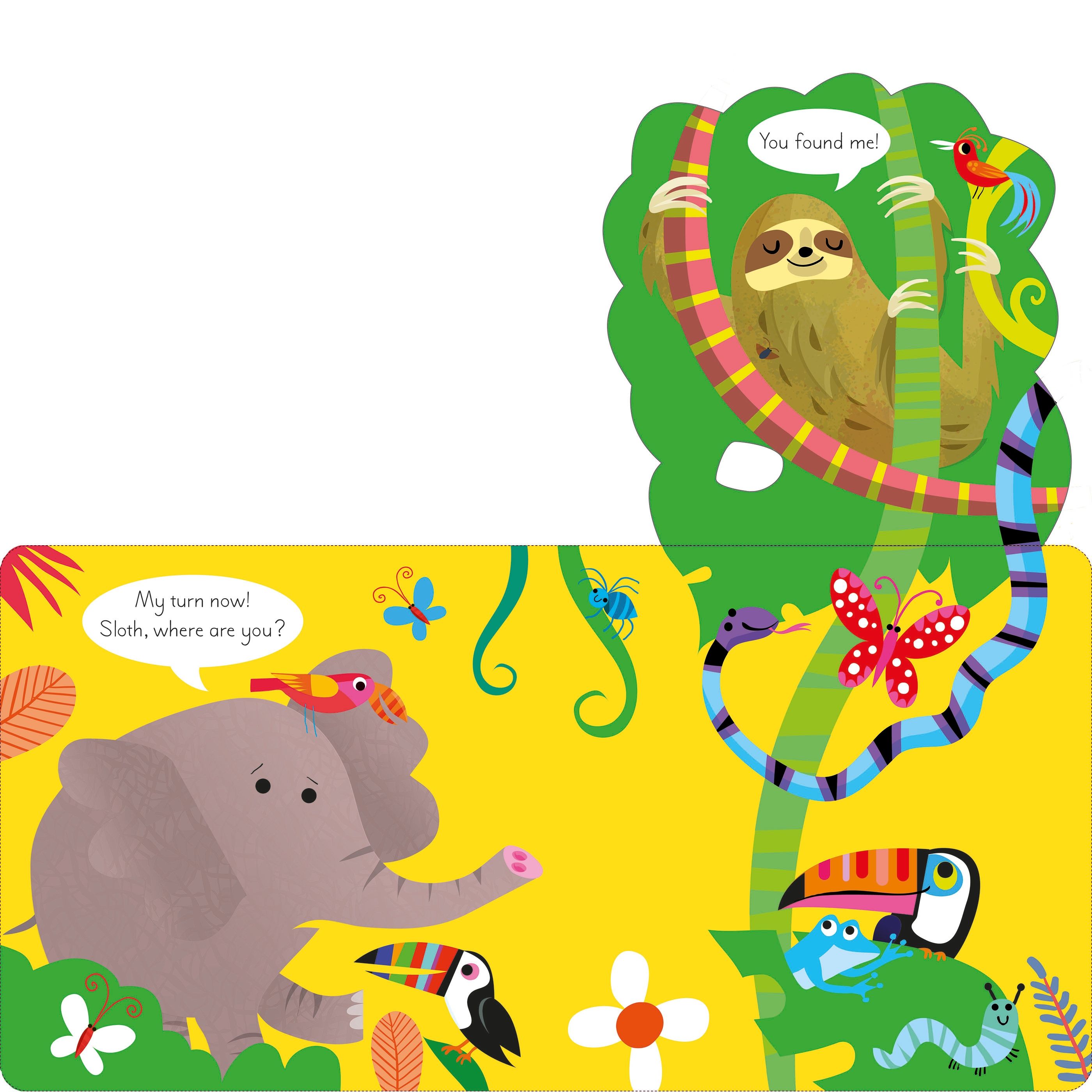 Carte pentru copii cartonata integral, cu ilustratii colorate si clapete Usborne Play Hide and Seek