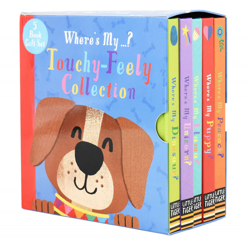 set de carti pentru copii senzoriale cu insertii tactile din seria where's my