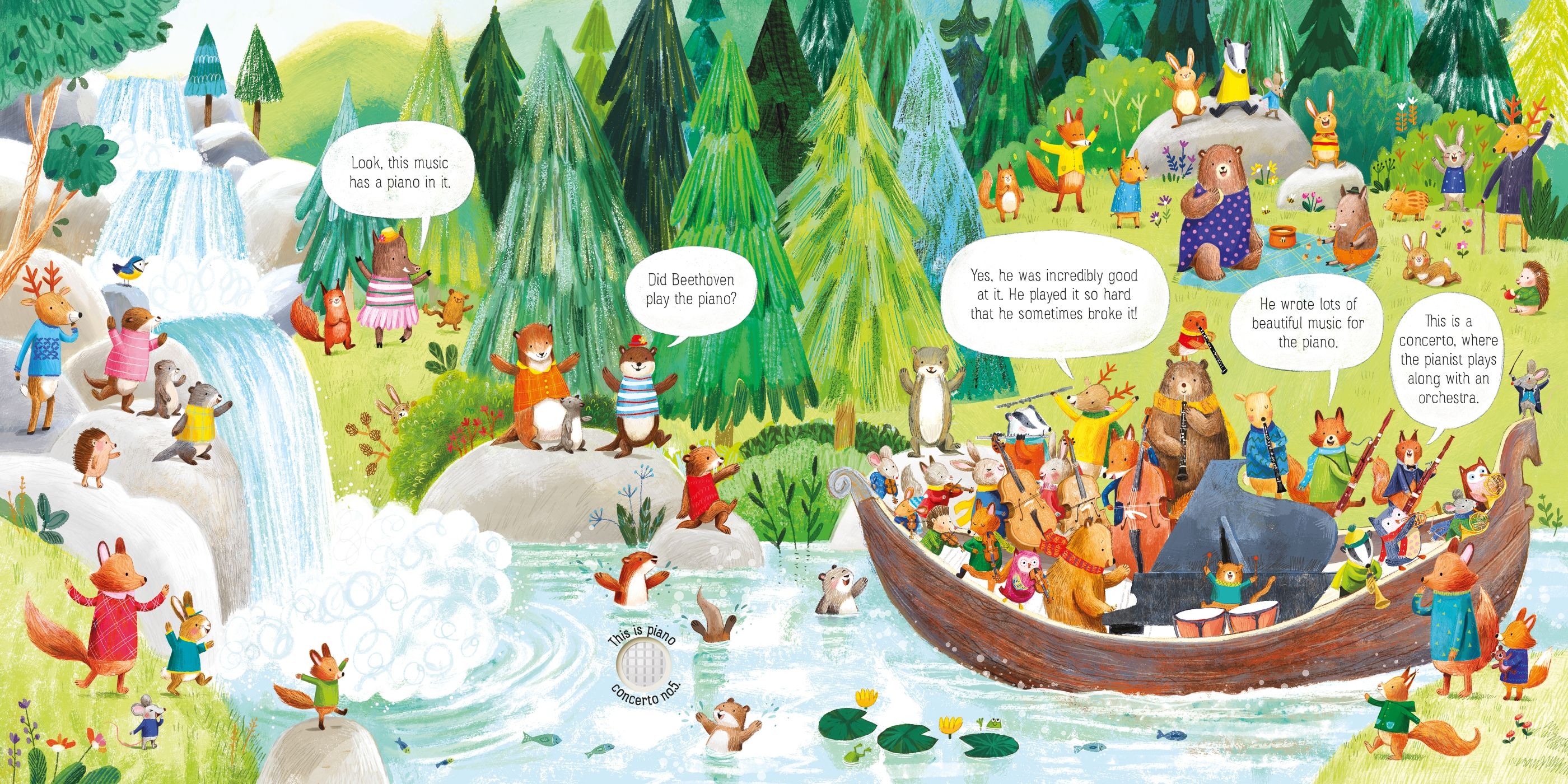 Carte muzicala pentru copii Usborne Animal Orchestra Plays Bethoven