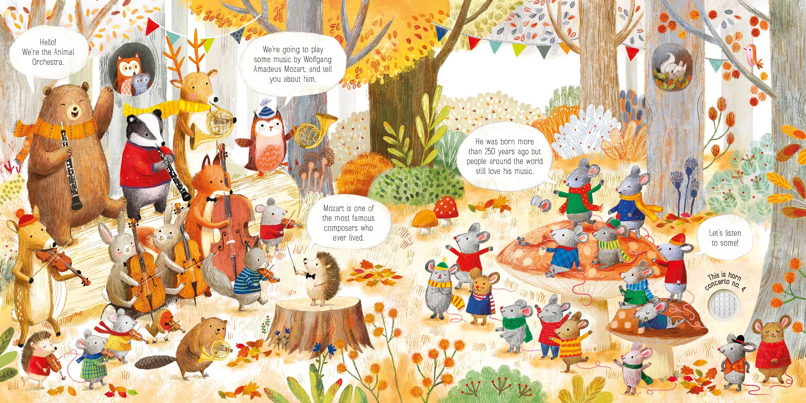 Carte muzicala pentru copii Usborne Animal Orchestra Plays Mozart