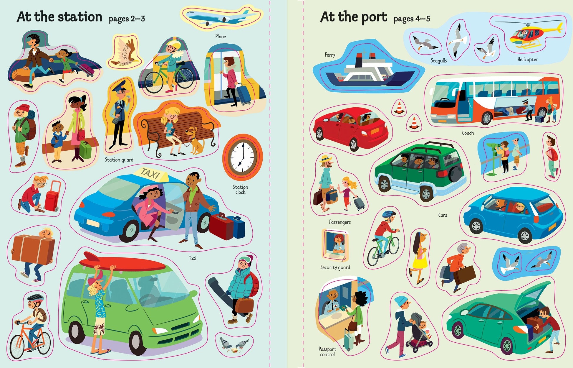 Carte pentru copii cu stickere autocolante Usborne First Sticker Book Travel