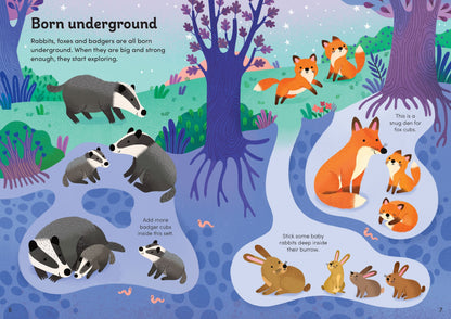 Carte pentru copii cu stickere autocolante Usborne Little First Stickers Baby Animals