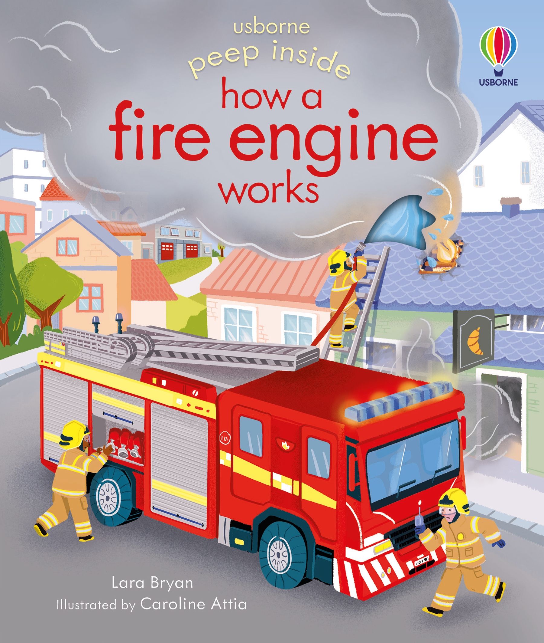Carte educativa pentru copii, cu clapete, cartonata integral Usborne Peep Inside How A Fire Engine Works