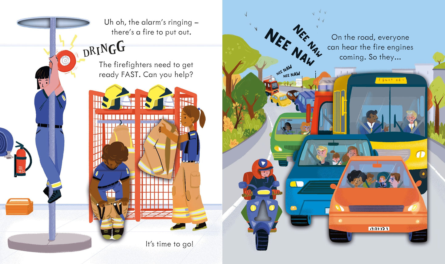 Carte educativa pentru copii, cu clapete, cartonata integral Usborne Peep Inside How A Fire Engine Works