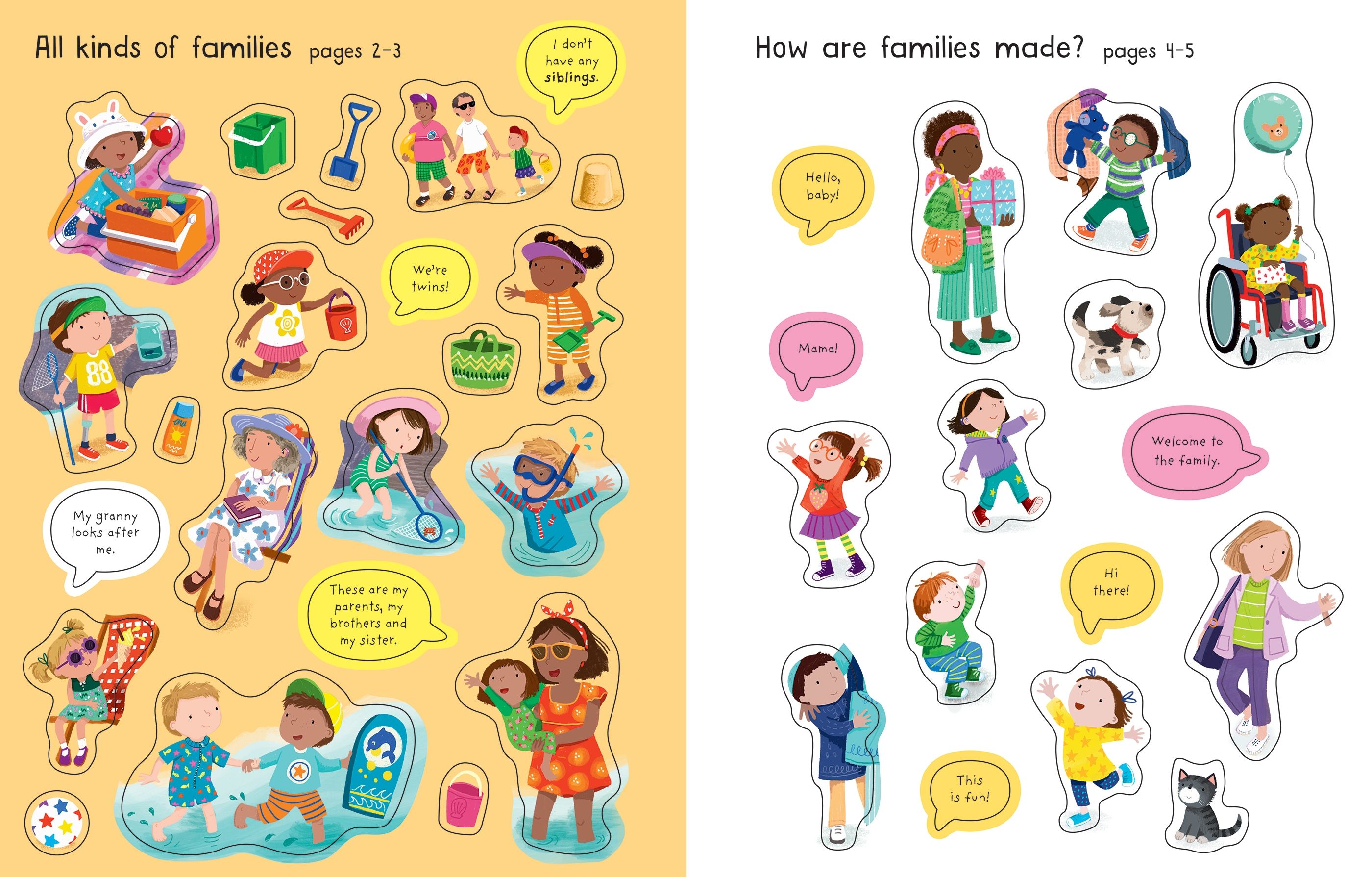Carte Usborne pentru copii cu stickere autocolante First Sticker Book Families