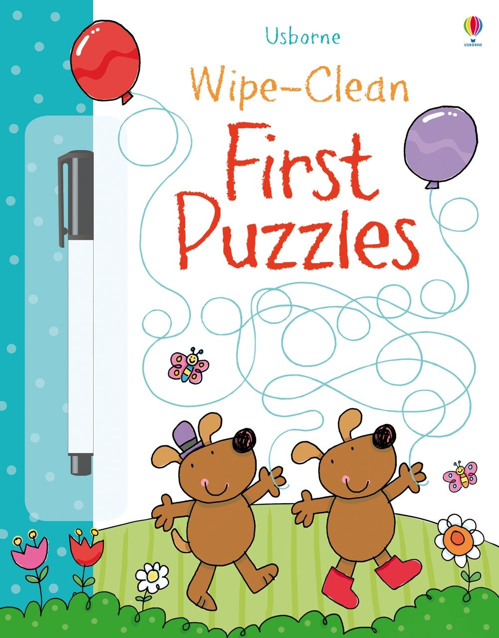 Carte de activitati pentru copii reutilizabila cu marker lavabil Usborne Wipe Clean First Puzzles